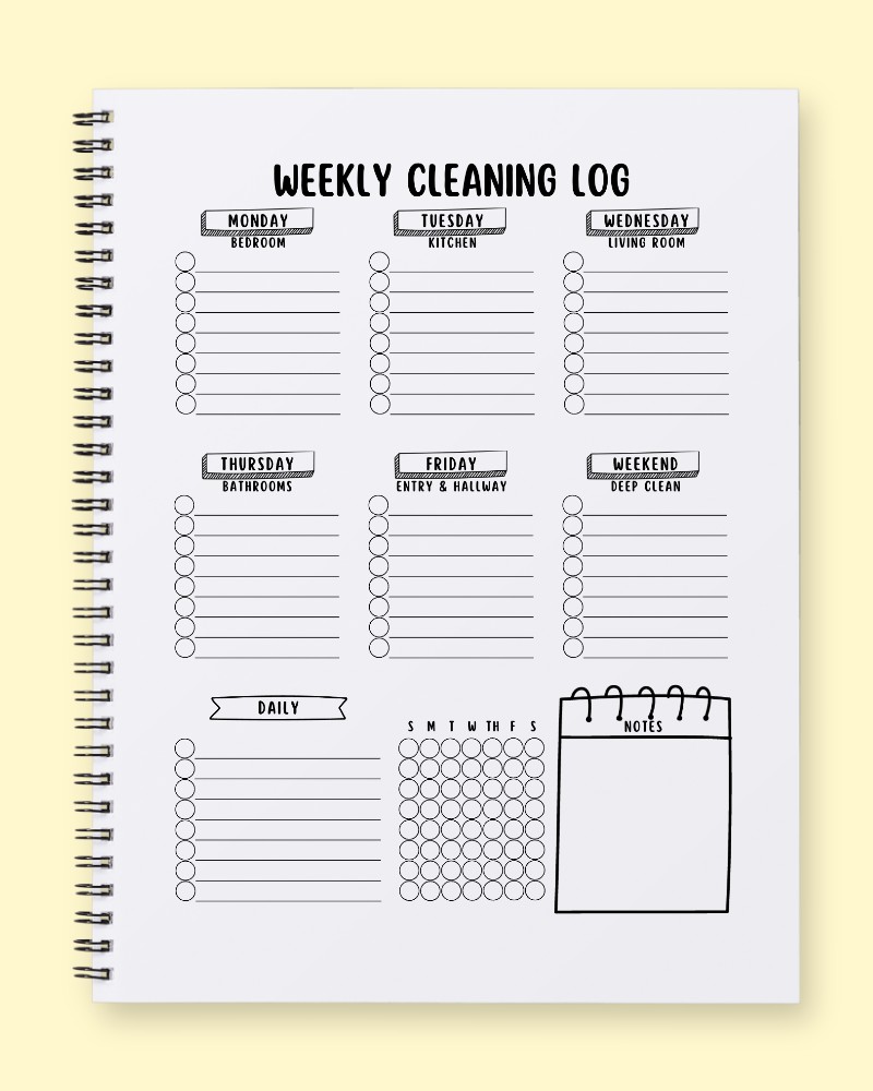 Master Your Mess Weekly Cleaning Log